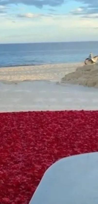 Vibrant red roses on a serene beach backdrop