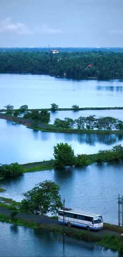 Tranquil river and greenery landscape