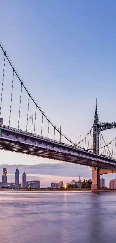 Beautiful city bridge over water at sunset.