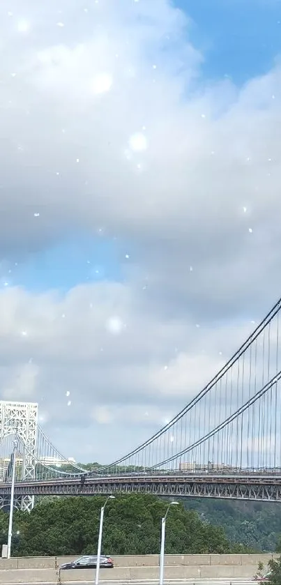 Scenic view of a bridge under a cloudy sky.