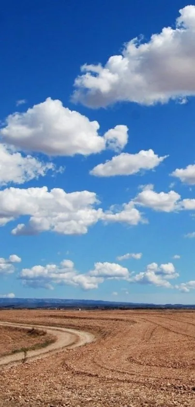 Expansive blue sky with white clouds over a tranquil landscape.