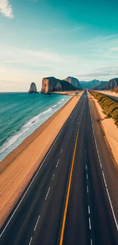 Coastal highway alongside a scenic beach, perfect for adventure seekers.