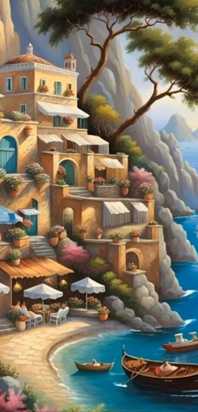 Scenic coastal retreat with cliffs and boats.