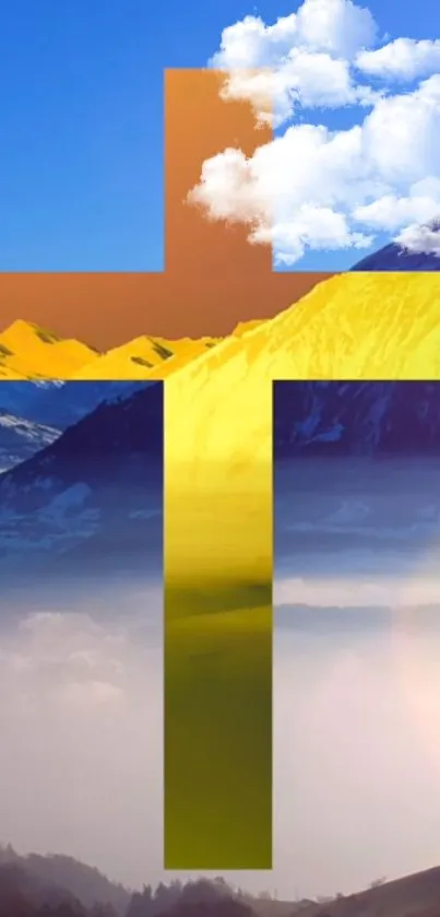 Cross overlay with a mountain and sky backdrop highlighting spiritual beauty.