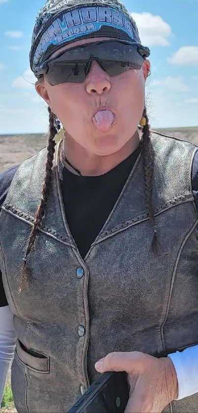 Person enjoying a scenic desert view under a clear sky.