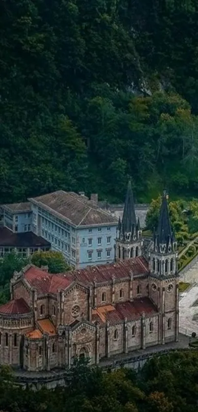 Beautiful hilltop cathedral surrounded by lush greenery.