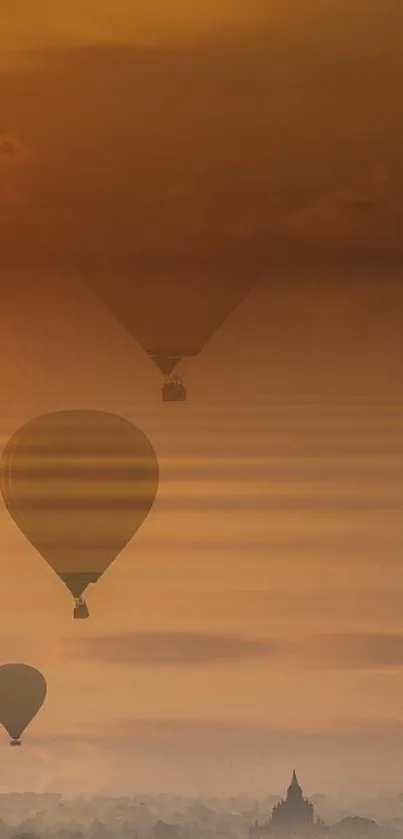 Hot air balloons at sunset over ancient temples, perfect for a captivating wallpaper.