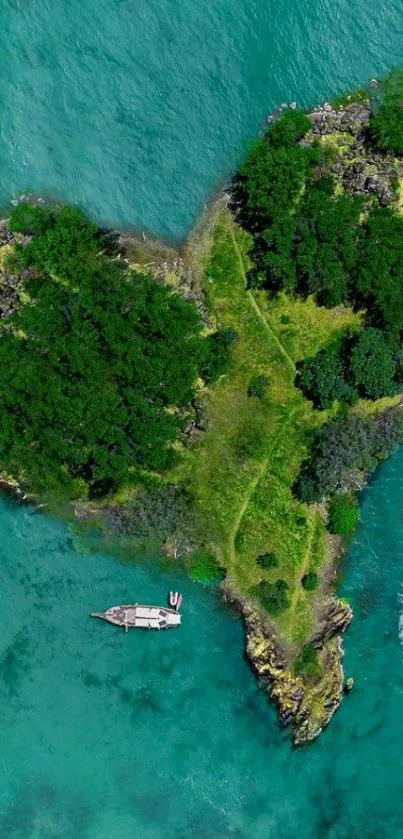 Aerial view of emerald island in turquoise waters, perfect for mobile wallpaper.