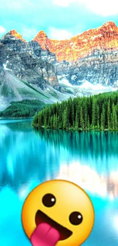 Vibrant lake wallpaper with smiling emoji