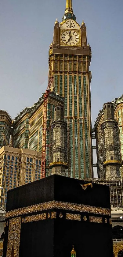 Kaaba with Abraj Al Bait tower background.