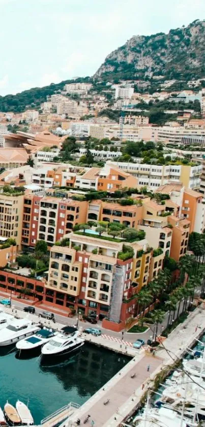 Vibrant Mediterranean harbor with colorful buildings and yachts.