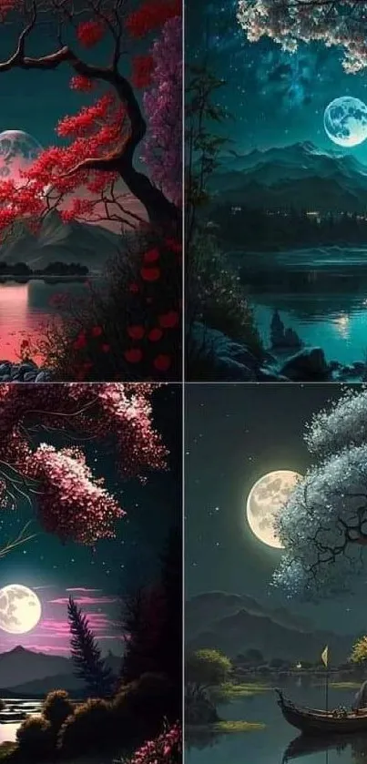 Beautiful moonlit landscape artwork with serene water reflections and night scenery.