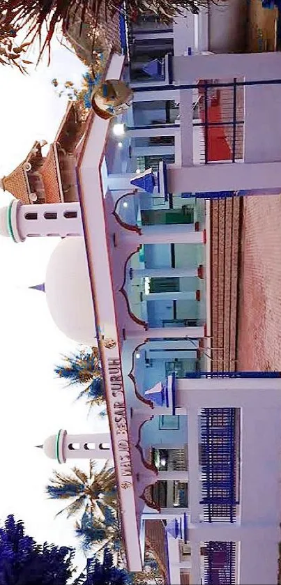 Beautiful mosque with lilac tones in a scenic view.