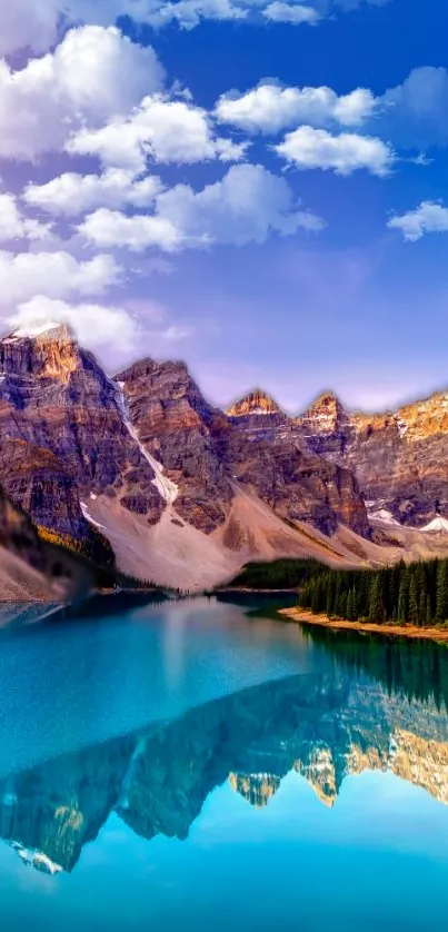 Scenic view of mountains reflecting on a tranquil blue lake under a vibrant sky.