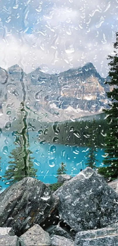 Mountain lake with turquoise water and pine trees.