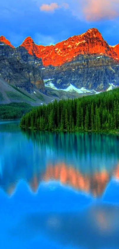 Stunning mountain lake with reflections at sunset.