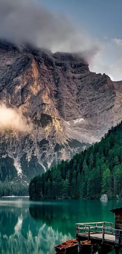 Serene mountain lake with lush forest reflection.