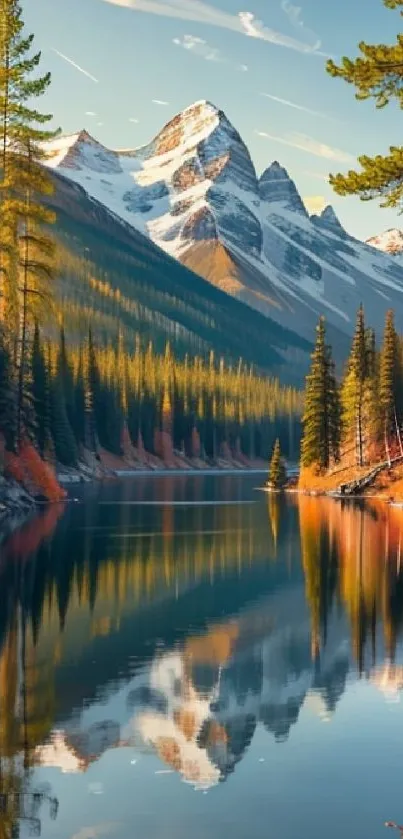 Serene lake with mountain reflection wallpaper showcasing nature's beauty.