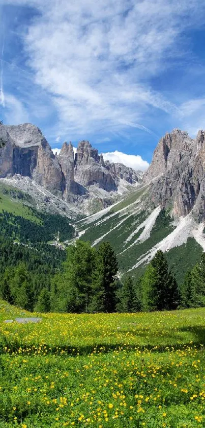 Breathtaking mountain landscape with lush meadow and clear blue skies.