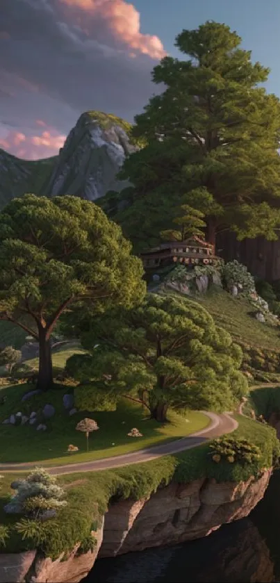 Lush mountainside with trees and a scenic view, perfect for nature lovers.