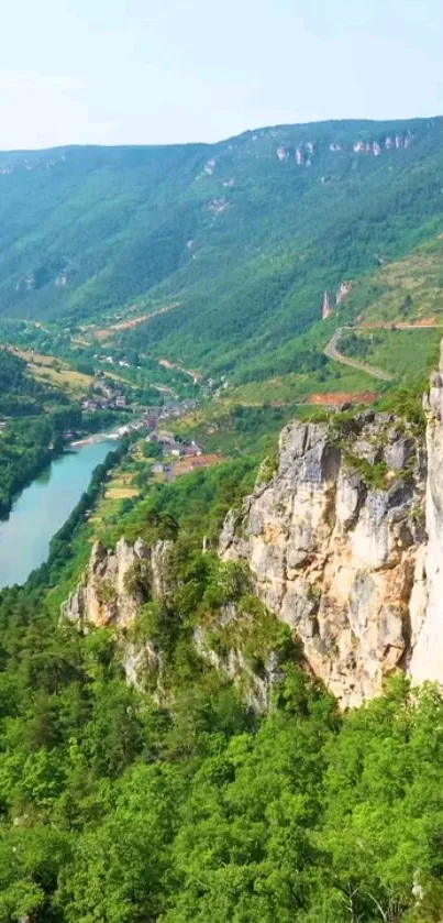 Breathtaking view of a river through lush green mountains.