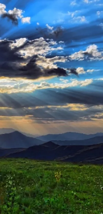 Mobile wallpaper of a sunrise over mountains with clouds and vibrant sky.