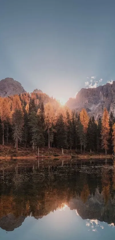 Breathtaking mountain sunset with lake reflection and autumn colors.