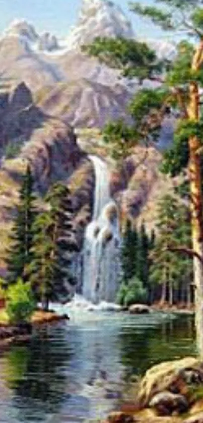 Scenic view of a mountain waterfall with lush greenery and clear waters.