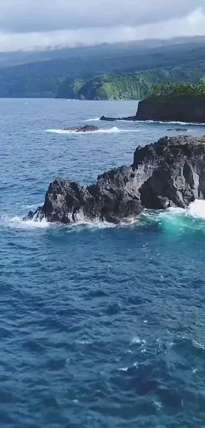 Breathtaking ocean cliff view with lush greenery and vibrant blue waters.