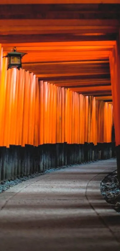 Orange Torii gate pathway in Japan.