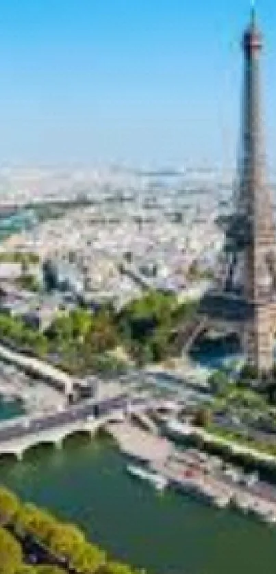 Eiffel Tower with Paris cityscape and river view in daylight.