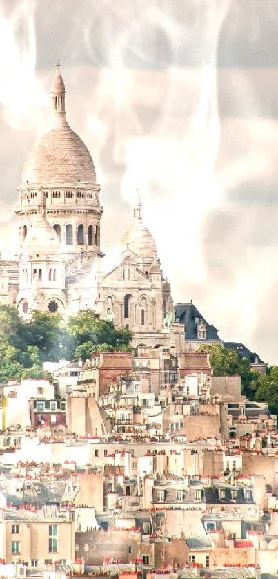 Paris skyline with Sacré-Cœur under a serene sky.