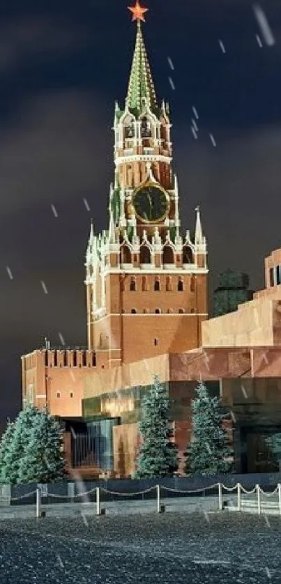 Night view of Red Square in Moscow with vibrant lights and historic buildings.