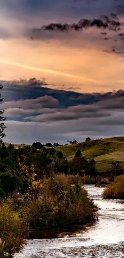 Scenic river view at sunset with vibrant sky.