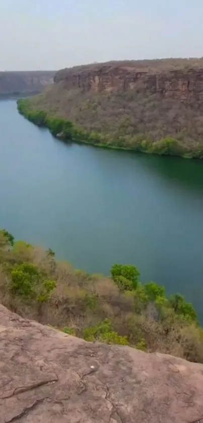 Beautiful river cutting through a rocky canyon with lush greenery.