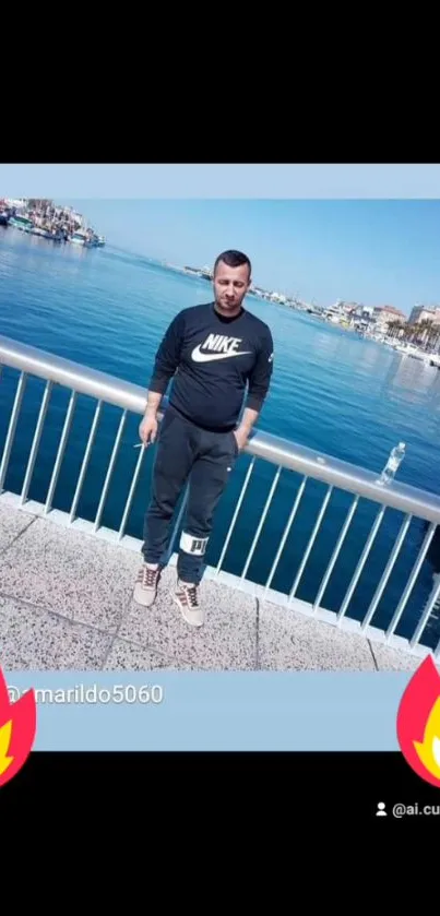 Man standing by the seaside with a vibrant ocean view.