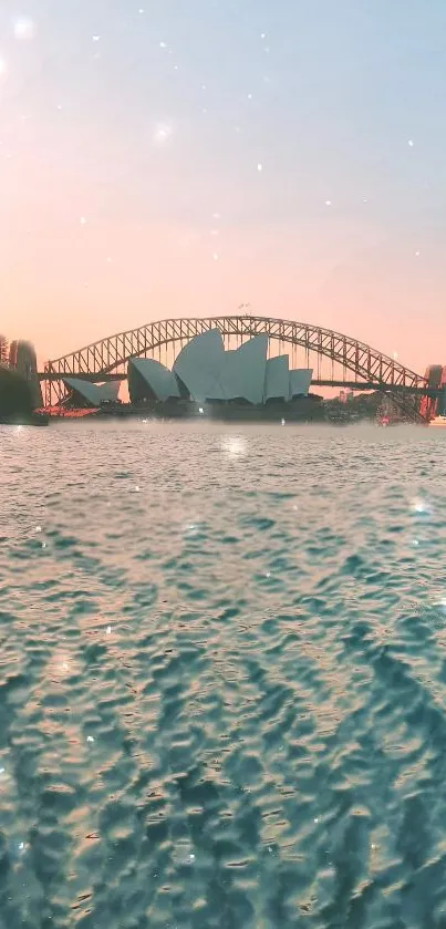 Serene Sydney Harbor sunset with bridge and opera house.