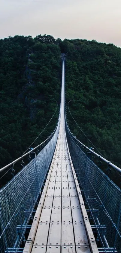 Scenic suspension bridge over green hills in stunning mobile wallpaper.