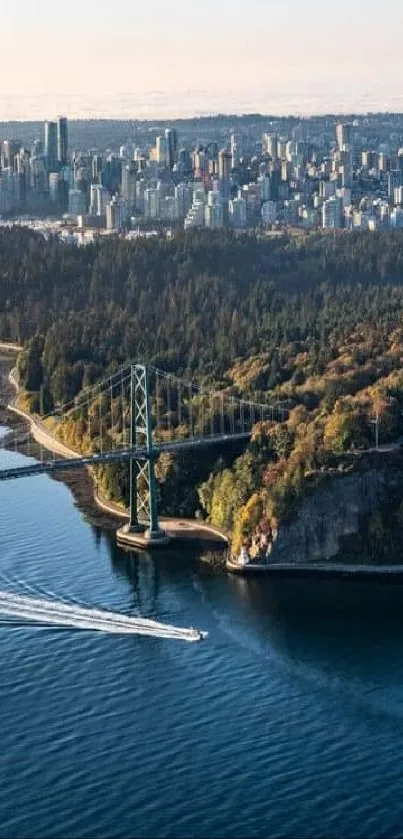 Aerial view of Vancouver with ocean and cityscape.