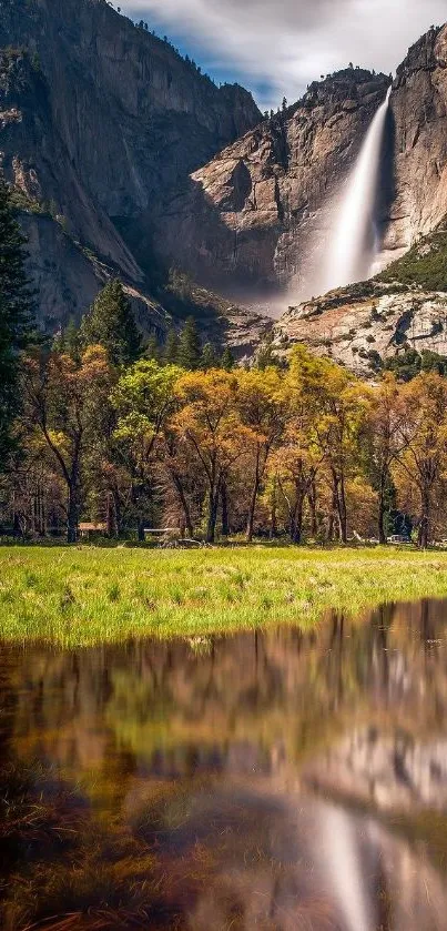 Majestic waterfall with lush green forest background in scenic landscape.