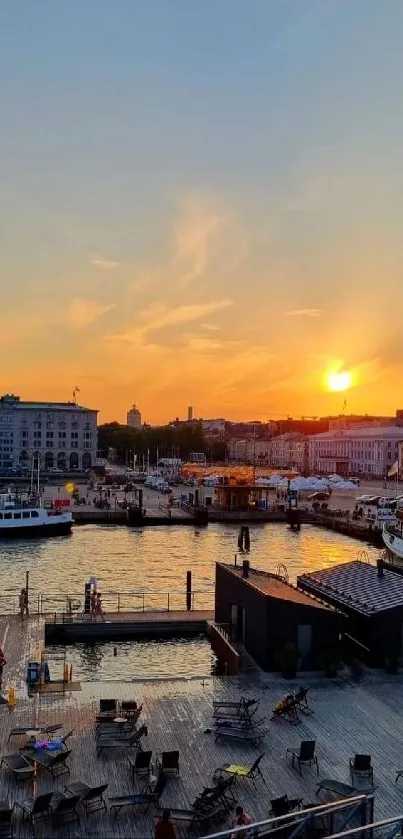 Beautiful waterfront sunset view with vibrant orange hues.