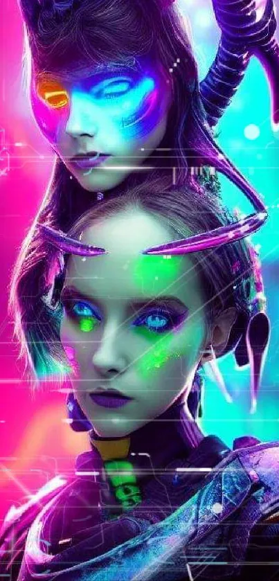 Futuristic sci-fi wallpaper with neon colors.