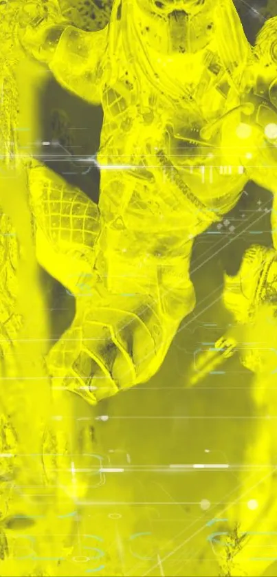 Neon yellow sci-fi warrior wallpaper with futuristic design elements.