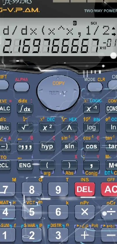 Realistic scientific calculator wallpaper for mobile devices.
