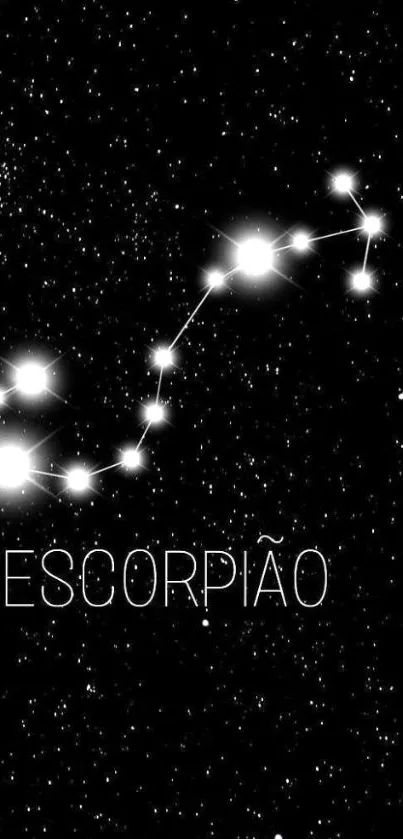 Scorpio constellation on black background, illuminating stars.