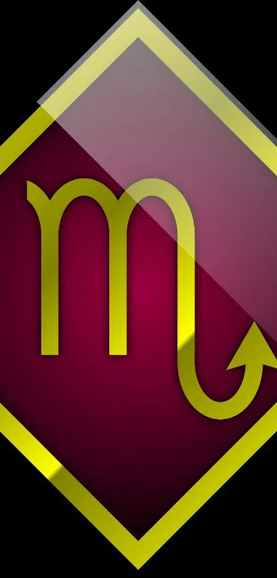 Maroon and gold Scorpio zodiac symbol on black background.