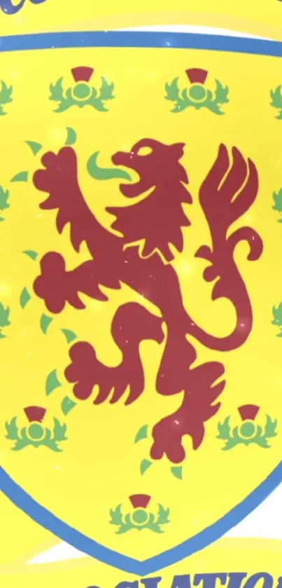 Scottish football crest with red lion on yellow background.