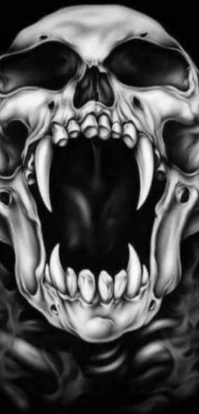 Monochrome screaming skull wallpaper for mobile phones, featuring a gothic art theme.