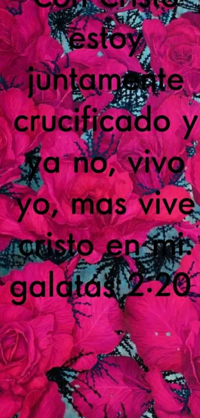 Vibrant pink floral wallpaper with Galatians 2:20 scripture.