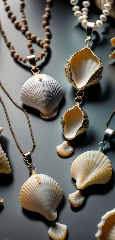 Elegant seashell necklace wallpaper with beach theme.